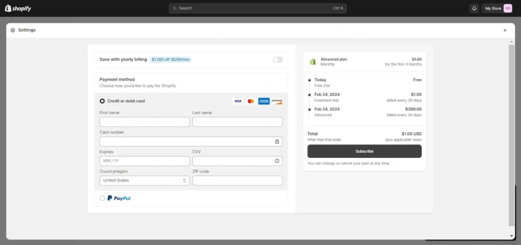 shopify payment method